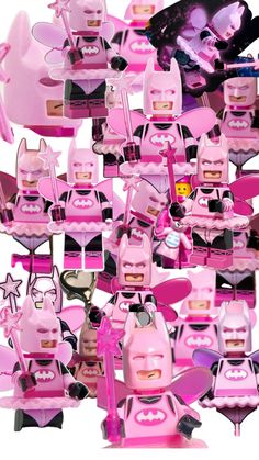 a bunch of pink legos that are all over the place in front of each other