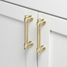 an image of two handles on white cabinets