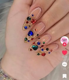 Jeweled French Tip Nails, Sprinkle Nails, Nail 2024, Fall Nail Art Designs, Vintage Nails, Nail Jewels, Bling Acrylic Nails, Uñas Acrilicas, Nails Desing