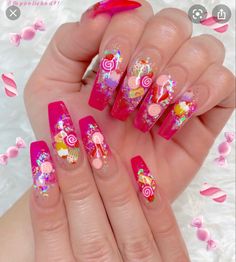 Polygel Encapsulated Nails, Fruit Nail Art Acrylic, Encased Nails, Candy Theme Nails, Candy Themed Nails, Candy Acrylic Nails, Nail Encapsulation, Candy Nails Acrylic, Nail Encapsulated Design