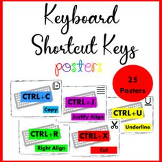 the keyboard shortcut keys poster is shown with different colors and font options for each key