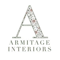 the armitage interiors logo with flowers and leaves on it, in white background