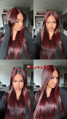 GORGEOUS RED HAIR COLOR IDEAS FOR GIRLS - color de pelo rojo Maroon Red Hair, Pelo Color Vino, Wine Hair Color, Cherry Red Hair, Rambut Brunette, Wine Red Hair, Wine Hair, Red Hair Inspo, Cherry Hair