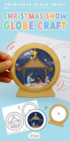 the christmas snow globe craft is shown with instructions to make it look like an old fashioned nativity scene