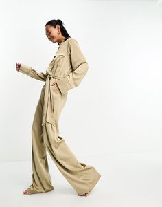 Jumpsuits & Rompers by Pretty Lavish Go all-in-one Spread collar Wrap front Functional pockets Tie waist Wide leg Regular fit Fall Khaki Jumpsuits And Rompers For Work, Chic Khaki Jumpsuits And Rompers For Work, Fall Workwear Khaki Jumpsuits And Rompers, Spring Khaki Jumpsuits And Rompers For Work, Khaki Long Sleeve Jumpsuits And Rompers For Work, Spring Workwear Khaki Jumpsuits And Rompers, Beige Jumpsuits And Rompers With Pockets For Work, Beige Jumpsuits And Rompers For Fall Workwear, Khaki Utility Jumpsuits And Rompers For Workwear