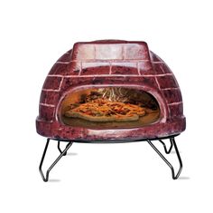 a red brick oven with pizza in it