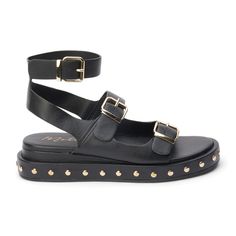 PRICES MAY VARY. Leather upper Round open toe 2 inch heel height Padded insole Buckle closure Footbed Sandal With Buckle And Studded Detail. 2025 Trends, Trending Flats, Black Gladiator Sandals, Athletic Sandals, Sandals Casual, Footbed Sandals, Girls Boots, Sneaker Collection, Girls Bags