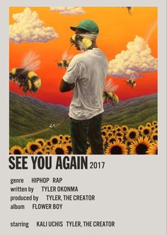 the poster for see you again, which features a man standing in front of sunflowers