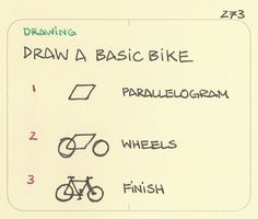 drawing instructions for how to draw a basic bike with pencils and marker on paper