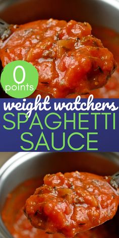 two pictures showing how to make spaghetti sauce in the instant pressure cooker with text overlay that reads, 8 points weight watchers spaghetti sauce