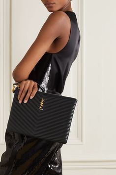 Black Monogram quilted leather pouch | SAINT LAURENT | NET-A-PORTER Fannie Pack, Clutch Outfit, Ysl Purse, Trendy Belts, Monogram Quilt, Tablet Pouch, Luxury Clutch, Baggage Claim, Handbag Collection