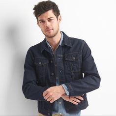 Dark Wash Denim Jacket 4-Front Pockets 2-Interior Pockets Never Worn Like New Condition Length Is Approximately 24” Pit To Pit Is Approximately 20” 85 Gentleman Clothes, Revival Clothing, Dark Wash Denim Jacket, Gap Denim Jacket, Dark Denim Jacket, Denim Jacket Outfit, Mens Fashion Rugged, Jacket Outfit, Gap Jacket