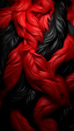 an abstract red and black background with feathers