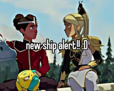 two people sitting next to each other with the words new ship alert d on them