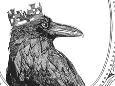 a drawing of a bird with a crown on it's head