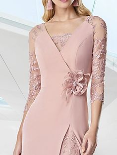 A-Line Evening Gown Elegant Dress Formal Floor Length 3/4 Length Sleeve V Neck Fall Wedding Guest Chiffon with Embroidery 2024 2024 - $119 Evening Wedding Guest Dresses, Fall Wedding Guest, Dresses Elegant, Dress Formal