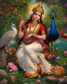 Lord Saraswati, Mata Saraswati, Ma Lakshmi, Saraswati Picture, Saraswati Painting, Saraswati Mata, Goddess Of Knowledge, Maa Saraswati, Saraswati Photo