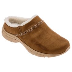 easy spirit Bynne Faux Fur Clog  This cute slip-on clog features comfy cozy faux fur lining to keep your feet toasty in cooler weather. Designed with superior arch support that absorbs shock for extra comfort, this comfort-first mule works overtime so you don't have to. Flexible Shoes, Chic Flats, Wide Heels, Faux Suede Fabric, Dressy Fashion, Black Camel, Easy Spirit, Cooler Weather, Slides Shoes