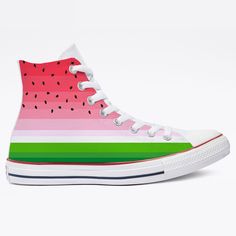 These white Converse high tops have been customized with a watermelon theme.  We buy each pair of shoes BRAND NEW from the Converse retail store. The ink is permanent and will never come off. Made in the USA. This price includes everything: shoes, artwork, and shipping. Thanks for stopping by our Etsy shop! Please message us with any questions! Sizes listed are in US sizing scale. If you have any issues with your order, please feel free to reach out to us and we will be more than glad to help you! Note: Blvd Custom is in no way affiliated with any of the shoe brands or companies that are featured on our website. Each pair of shoes is ordered lawfully bought at retail price. White Converse High Tops, Shoes Artwork, Converse Shoes Men, Watermelon Theme, Calm Space, White High Top Converse, High Top Converse, White Converse, Custom Ties