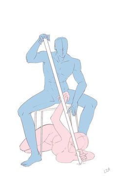 a man sitting on top of a stool next to a woman with ski poles in her hand