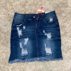 Bought But Never Worn. Super Cute Just Doesn’t Look Good On Me. Very Stretchy Casual Ripped Blue Denim Skirt, Casual Dark Wash Distressed Denim Skirt, Casual Ripped Dark Wash Denim Skirt, Mini Denim Skirt, Skirts Mini, Denim Skirt, Fashion Nova, Womens Skirt, Color Blue