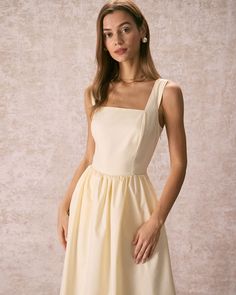 The Light Yellow Pleated Cross Back Midi Dress & Reviews - Light Yellow - Dresses | RIHOAS Light Yellow Dresses, Yellow Dresses, Tailored Clothes, Sleeveless Midi Dress, Pleated Midi Dress, Perfect Wardrobe, Midi Dress Sleeveless, 50's Dress, Yellow Dress