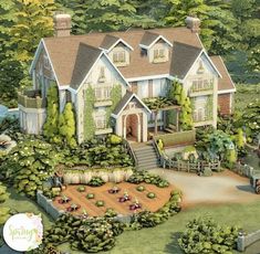 this is an artist's rendering of a large house in the middle of trees