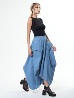 Plus Size Maxi Skirt - METSk0040 Product info: - asymmetrical skirt - maxi skirt - half elasticated waist - two front pockets - loose and relaxed fit - made of light denim - great for everyday use - suitable for summer - material: Denim- 95%cotton, 5%elastin - length of skirt from waist to longest point about 105 cm / 41.3 inches SUBSCRIBE TO OUR NEWSLETTER AND RECEIVE 15% DISCOUNT FOR YOUR ORDER! DON'T MISS ANYTHING NEW AND INTERESTING HAPPENING WITH YOUR FAVORITE BRAND, SPECIAL EVENTS, SALES A Plus Size Maxi Skirt, Maxi Jean Skirt, Denim Long Skirt, Skirt Asymmetrical, Deadstock Fabric, Textile Waste, Skirt Maxi, Plus Size Maxi, Asymmetrical Skirt