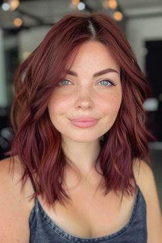 21 Cherry Cola Hair Ideas You Need To Try In 2024 Summer Red Hair Color For Brunettes, Cherry Color Hair, Wine Red Balayage, Cool Tone Red Hair, Cherry Wine Hair Color, Short Red Hair Styles, Dark Cherry Cola Hair Color, Cherry Coke Hair Color, Hair Color Cherry Coke