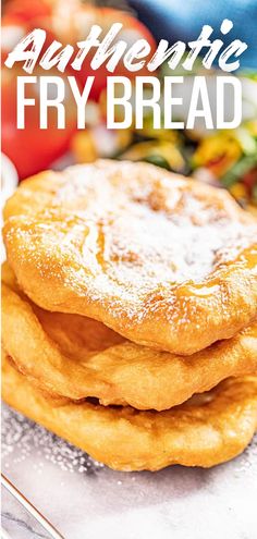 A stack of 3 pieces of fry bread dusted with powdered sugar and drizzled with honey. Native American Fry Bread Recipe With Yeast, Vegan Fry Bread, Breakfast Fry Bread, Fry Bread Dessert, Native Fry Bread