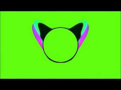 an image of a cat's head on a green background with black and pink accents