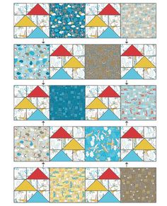 an image of the different patterns used in this quilting project, including squares and triangles