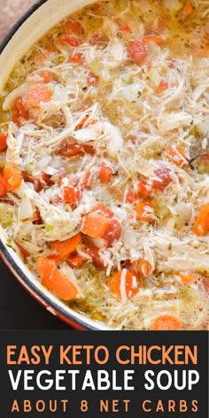 This Easy Keto Chicken Soup is packed with shredded chicken, and tons of vegetables swimming in a flavorful broth! At about 8 net carbs this is the ultimate low carb comfort food! Keto Chicken Soup, Chicken Vegetable Soup, Low Carb Soups, Low Carb Soup Recipes, Vegetable Soup With Chicken, Low Carb Low Fat Recipes, Keto Soups, Chicken Vegetable, Boiled Egg Diet Plan