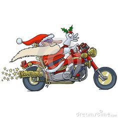 santa claus riding on a motorcycle with stars