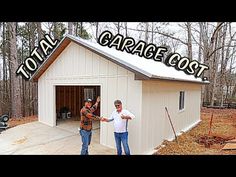 two men standing in front of a garage with the words total garage cost above them