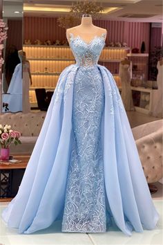 prom dress#prom gown#evening dress#evening gown#formal gown#2 in 1 evening dress#mermaid evening gown#long formal gown#lace prom dresses#evening dress with detachable train#prom gown with pearls#blue prom gown#yczzlybridal Light Blue Prom, Light Blue Prom Dress, Mermaid Prom Dresses Lace, Detachable Skirt, Prom Dresses Long Lace, Formal Prom Dress, Blue Prom Dress, Prom Dresses Sleeveless, Floral Dresses Long