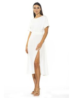 Free shipping and easy returns on ALEXIA ADMOR Lana Midi Dress. PRODUCT FEATURESBoatneckDolman short sleevesV-backSoft drapery stretch materialLeg slitMidi Length95% Polyester, 5% Short Sleeve Stretch Dress For Brunch, Stretch Short Sleeve Dresses For Brunch, Short Sleeve Maxi Dress With Side Slits For Daywear, Formal Short Sleeve Stretch Maxi Dress, Longline Midi Dress With Side Slits For Daywear, Stretch Short Sleeve Midi Dress For Daywear, Short Sleeve Maxi Dress With Side Slits For Evening, Elegant Short Sleeve Maxi Dress With Side Slits, Brunch Dresses With Side Slits And Split Hem