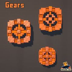 an image of some pixel art made out of orange blocks and pieces with the words gears on them