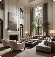 a living room filled with furniture and a fire place in the middle of it's walls