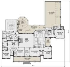 the floor plan for this house shows the living room, dining area and kitchen areas