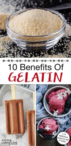 From a healthy gut to strong hair and nails, the benefits of gelatin are many! Here's how to source high-quality gelatin and collagen, plus 14 different ways to eat this superfood... from bone broth and raw milk yogurt to butter tea and ice cream. #gelatin #benefits #recipes #healthy #bonebroth Gelatin Benefits, Benefits Of Gelatin, Health Benefits Of Collagen, Fudge Pops, Butter Tea, Beef Gelatin, Gelatin Dessert, Collagen Benefits