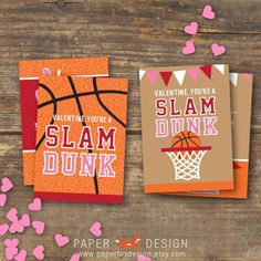 valentine's day cards featuring basketball and slam dunk