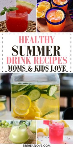 Make Summer with the kids a little more fun and healthier with these Summer Drink Recipes! Looking for healthy Summer drinks to serve the kids and family? This list of healthy drink recipes for Summer includes nonalcoholic drinks made with real fruit, low sugar and only clean ingredients. You'll find healthy Summer drinks that easy to make and healthy too. Perfect for serving on hot day, Summer party, backyard barbeques, for grilling, family events, or celebrating the 4th of July. Fun Healthy Drinks, Healthy Summer Drink Recipes, Summer Drinks Kids, Healthy Mom Meals, Healthy Drink Recipes, Drinks For Summer, Mom Meals, Nonalcoholic Drinks, Healthy Summer Drinks