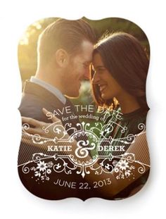 the save the date magnet is shown with an image of a man and woman in love