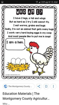 an image of a chicken with the words who am i? and what is in it