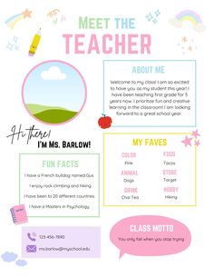 a poster with the words meet the teacher on it