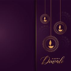 a purple and gold diwali background with hanging lights