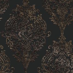 a black and gold wallpaper with an intricate design