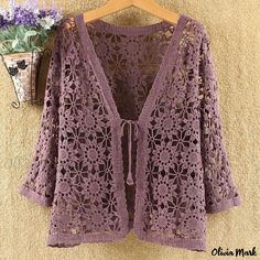 Olivia Mark - Knitted Cotton Sun Protection Loose Cardigan Camisole Air-conditioned Shawl Hollow Out Uniform Accessories, Knit Shrug, Loose Cardigan, Floral Crochet, Knitted Coat, Knitting Ideas, Dress Shirts For Women, Cardigan Top, Cardigan Sweaters For Women