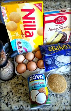 eggs, flour and other ingredients on a counter